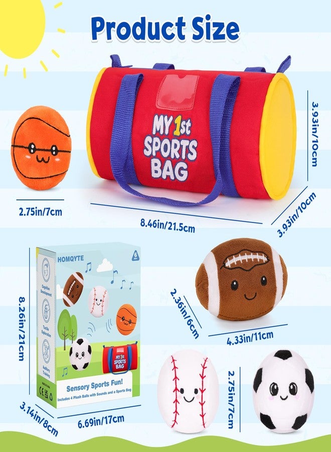 HOMQYTE My 1st Sports Bag Plush Toy Playset with Soft Stuffed Balls, Basketball Baseball Football Soccer Ball Plush, Sensory Baby Toys for Toddlers Boys Girls (Sports Bag) - Image 3